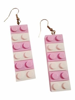 Pink & White Toy Block Pierced Earrings Girls Teenagers Women For LEGO Lovers
